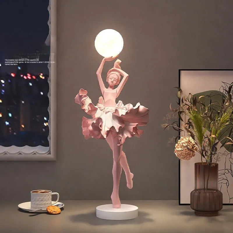 Art Girl Atmosphere small resin USB night lamp in Black Gold, White, Pink, or Light Blue.