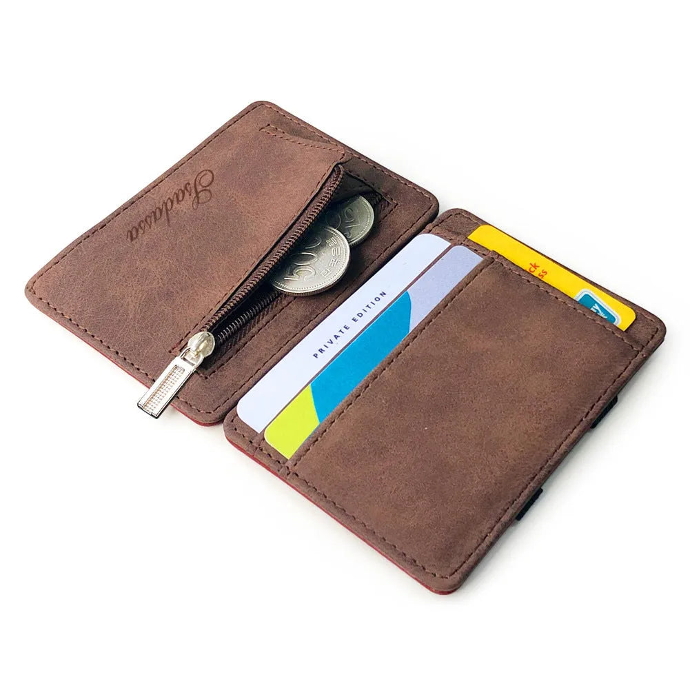 Korean-style matte leather magic wallet with coin pocket in horizontal square shape