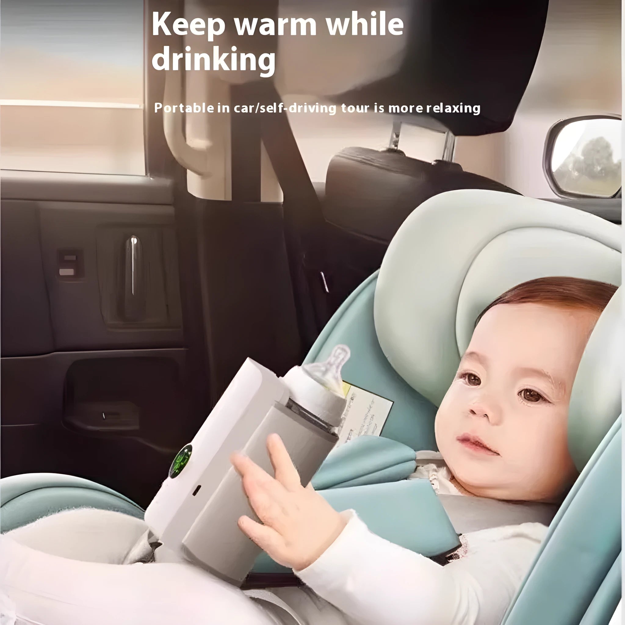 Grey and white car charger powered baby bottle warmer with 36W heating