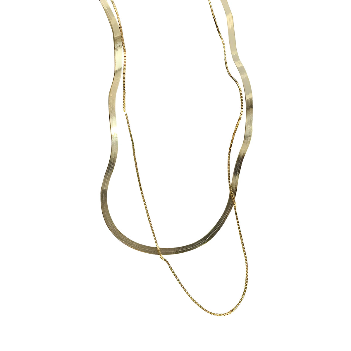Double layer snake bone sterling silver necklace for women, gold and platinum finishes, adjustable length
