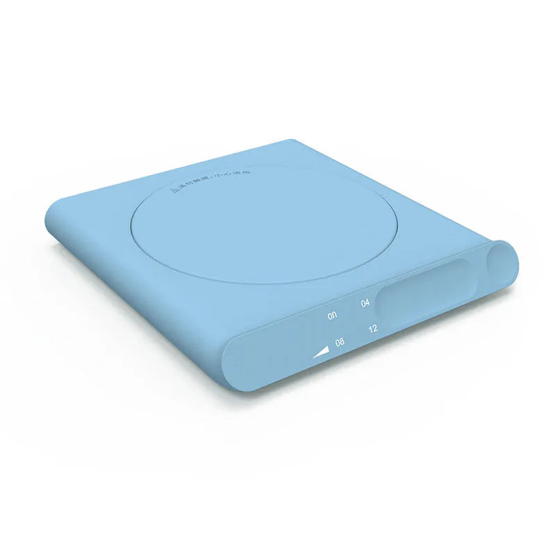 Pink and white USB-powered mechanical heating cup pad with timed warming function