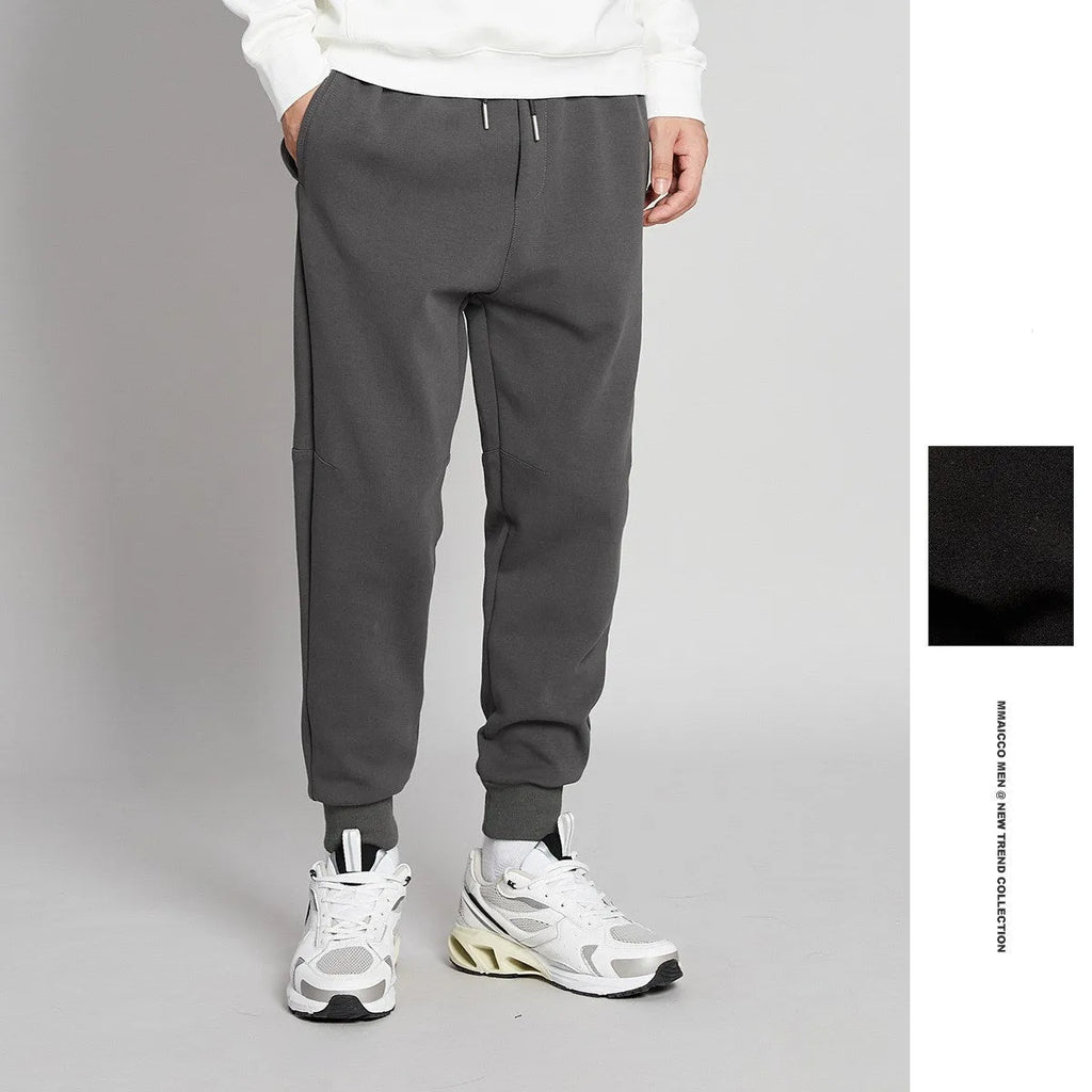 Cotton blend mid-waist drawstring loose fit nine-tenths men's casual pants in grey with tether closure