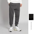 Cotton blend mid-waist drawstring loose fit nine-tenths men's casual pants in grey with tether closure