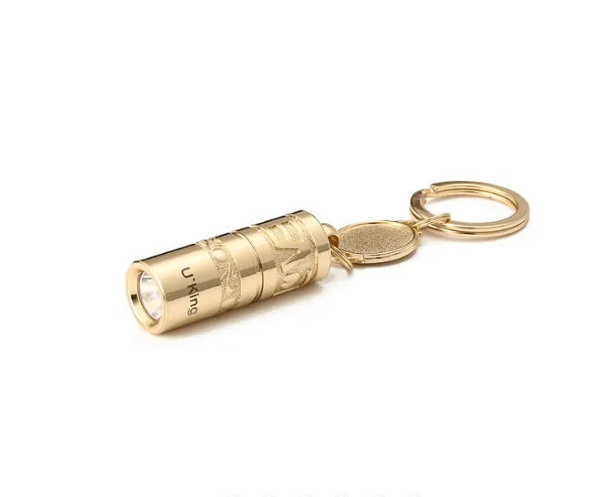 Gold zinc alloy waterproof LED flashlight keychain with keyring attachment