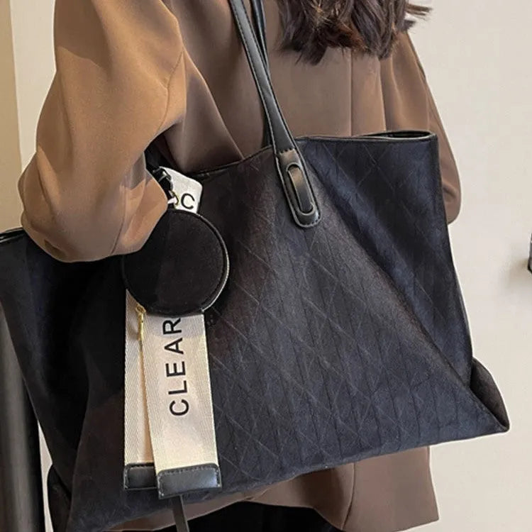 Women's soft polyester shoulder tote bag in horizontal square shape with internal zipper pocket