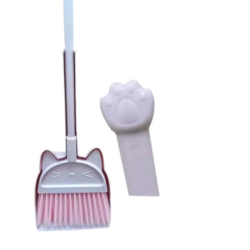 Broom and dustpan combination set with rotating brush head in plastic construction
