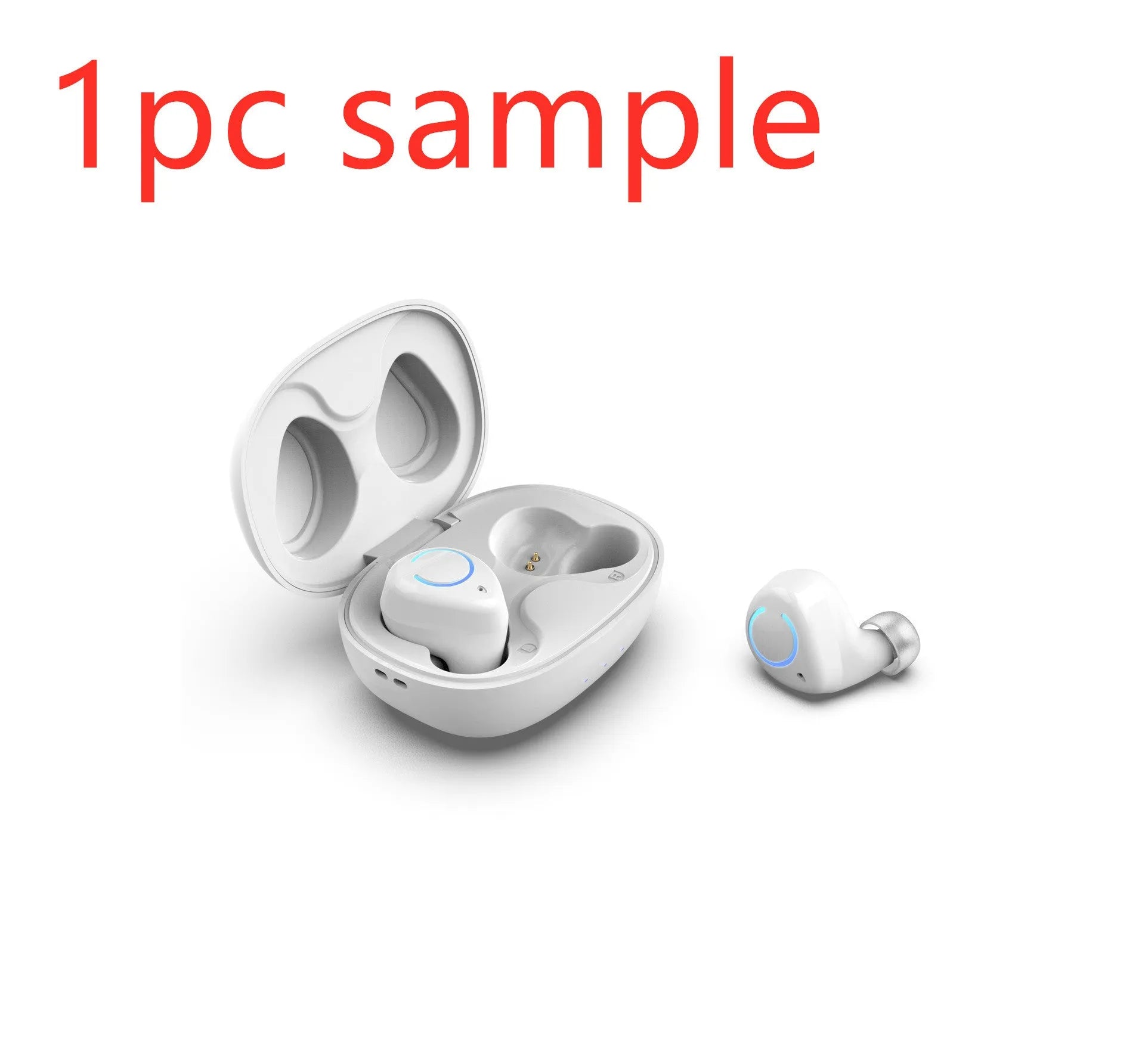 Black and white M18 true wireless Bluetooth in-ear headphones with charging case.