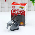 DIY building block pencil sharpener in lion style assembled on a desk with a pencil inserted