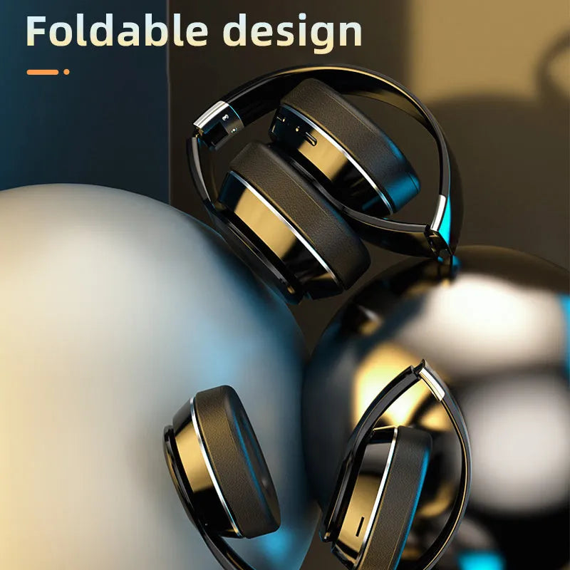 Wireless folding Bluetooth 5.0 headset with 10 metre range, stereo sound, and colour options.