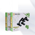 I-shaped push up bar with black and fruit green foam grips, PP plastic detachable home fitness equipment