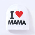 Cotton and Lycra baby beanie hat in solid colour with embroidered Love mama or Love papa text pattern