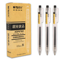 Set of twelve black matte finish retractable gel pens with 0.5mm tips and two spare refills.