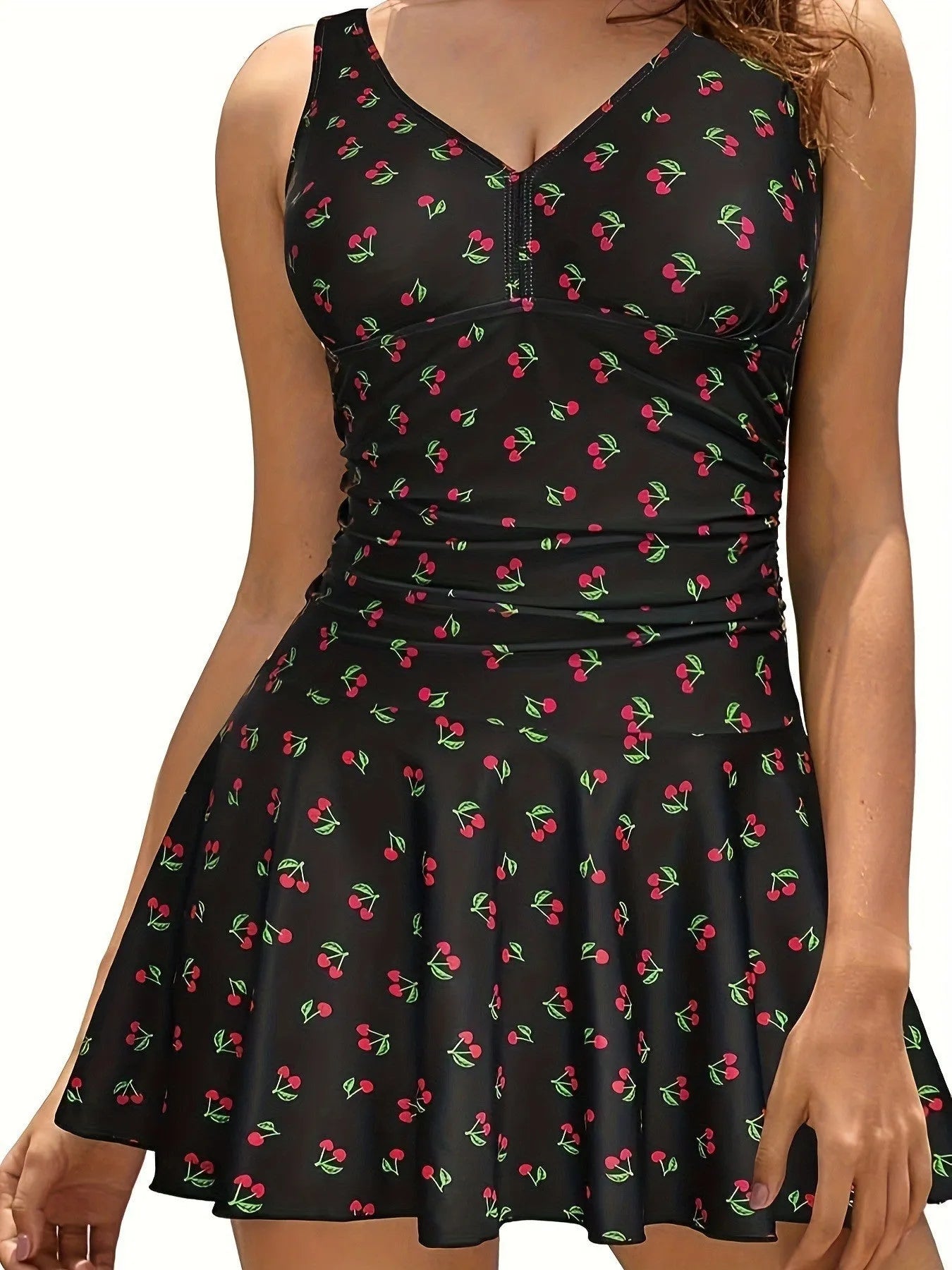 Plus size high waist slimming one-piece swimsuit for women, floral pattern, black colour, XL size