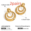 Gold-plated titanium steel hollow stud earrings with double-layer round geometry design
