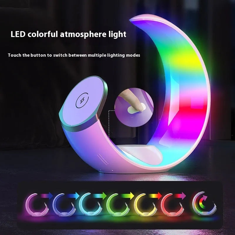 White wireless ambience light 4 in 1 night lamp charger with Type-C port