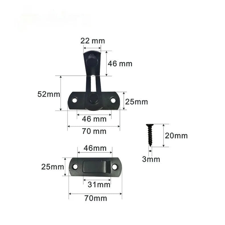 90 degree angle sliding door lock with black carbon steel buckle and stainless steel components for barn doors