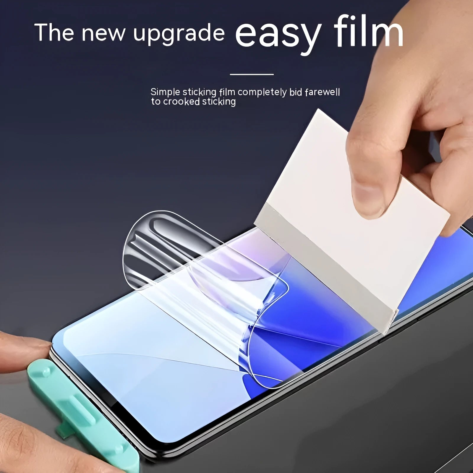 TPU screen protector for Samsung Galaxy phone showing HD, Frosted, and Anti-Blue Light film options.