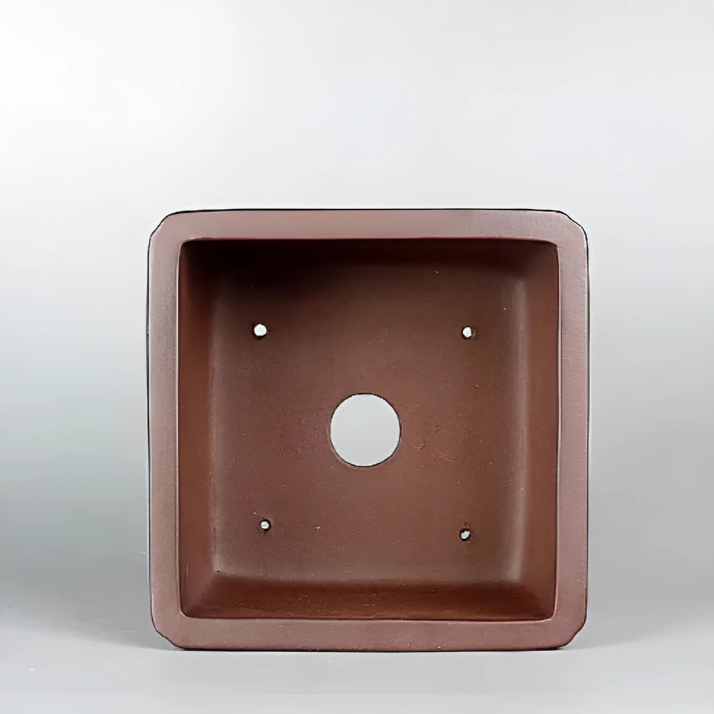 Handmade brown antique purple clay square flower pot with drainage hole.