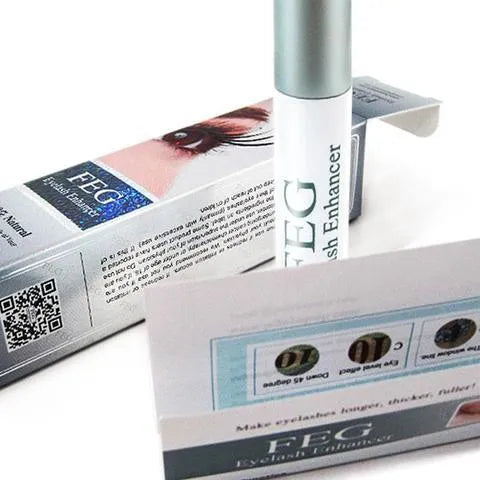 FEG Eyelash Enhancer 30ml bottle, paraben-free serum for lashes and brows, shown with applicator