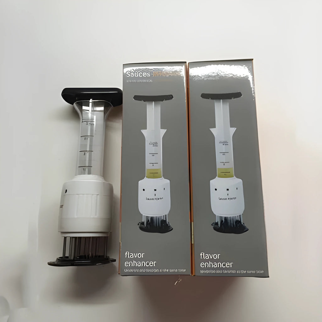 Stainless steel meat tenderizer and marinade injector syringe with PP and ABS shell, 22.5cm height, 6.7cm diameter