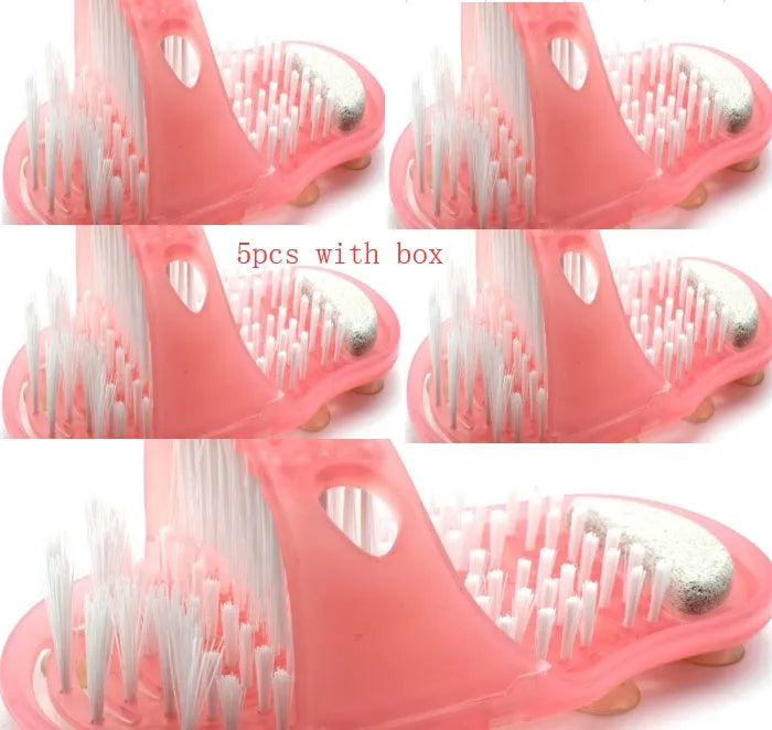 Plastic shower feet slipper with suction cup base and built-in pumice stone for cleaning feet without bending