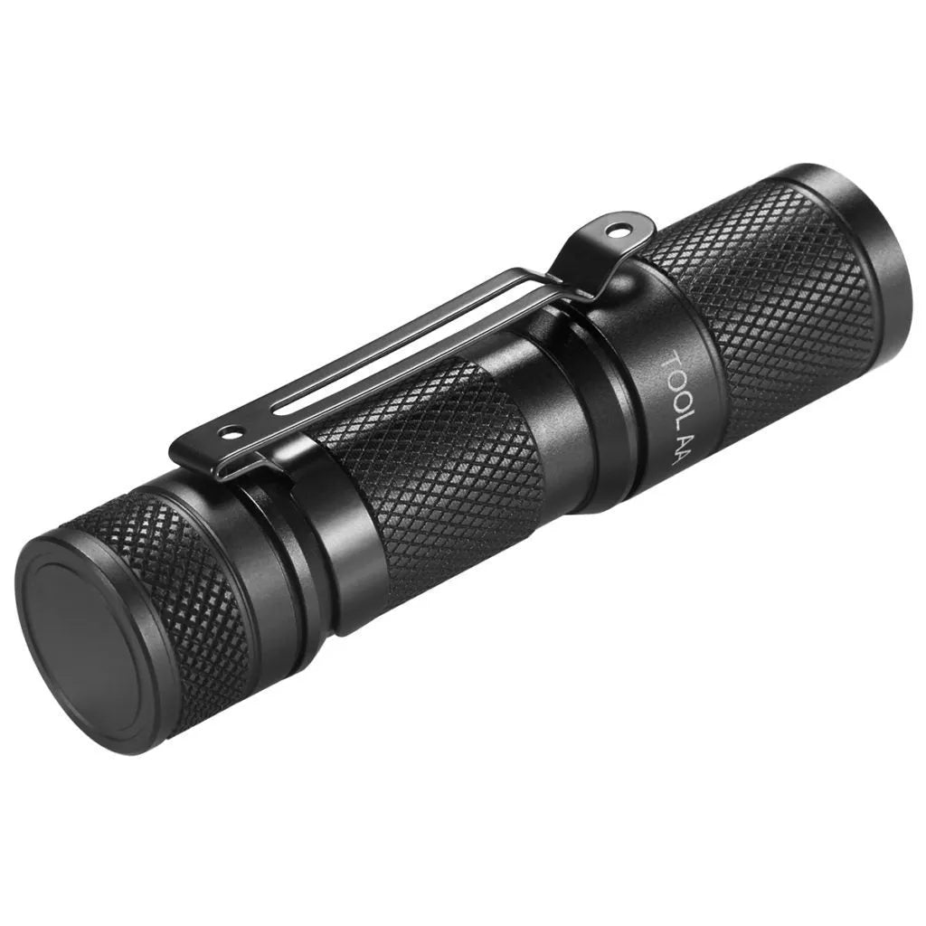 Black Lumintop Tool AA 2.0 compact aluminium flashlight with keychain and magnetic tail cap.