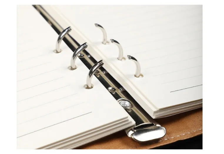 A5 hardcover leather buckle notebook in black, blue, brown, grey, or red with binder binding