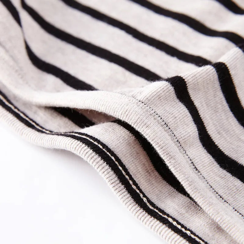 Striped print long sleeve cotton T-shirt for baby girls in black colour with size chart
