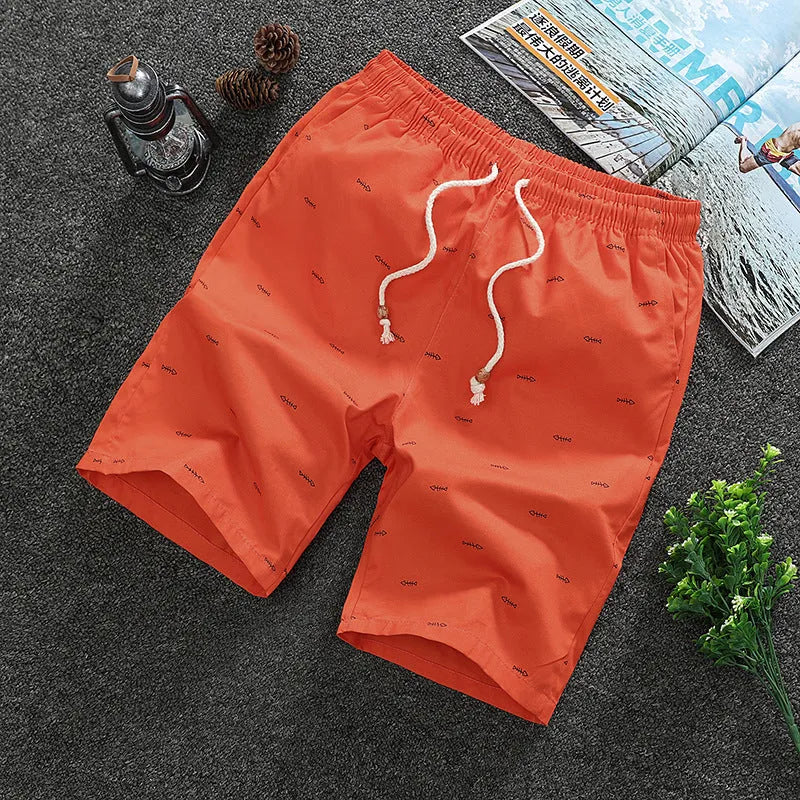Cotton beach shorts in dark blue, loose fit, size range L to 5XL, for men and women