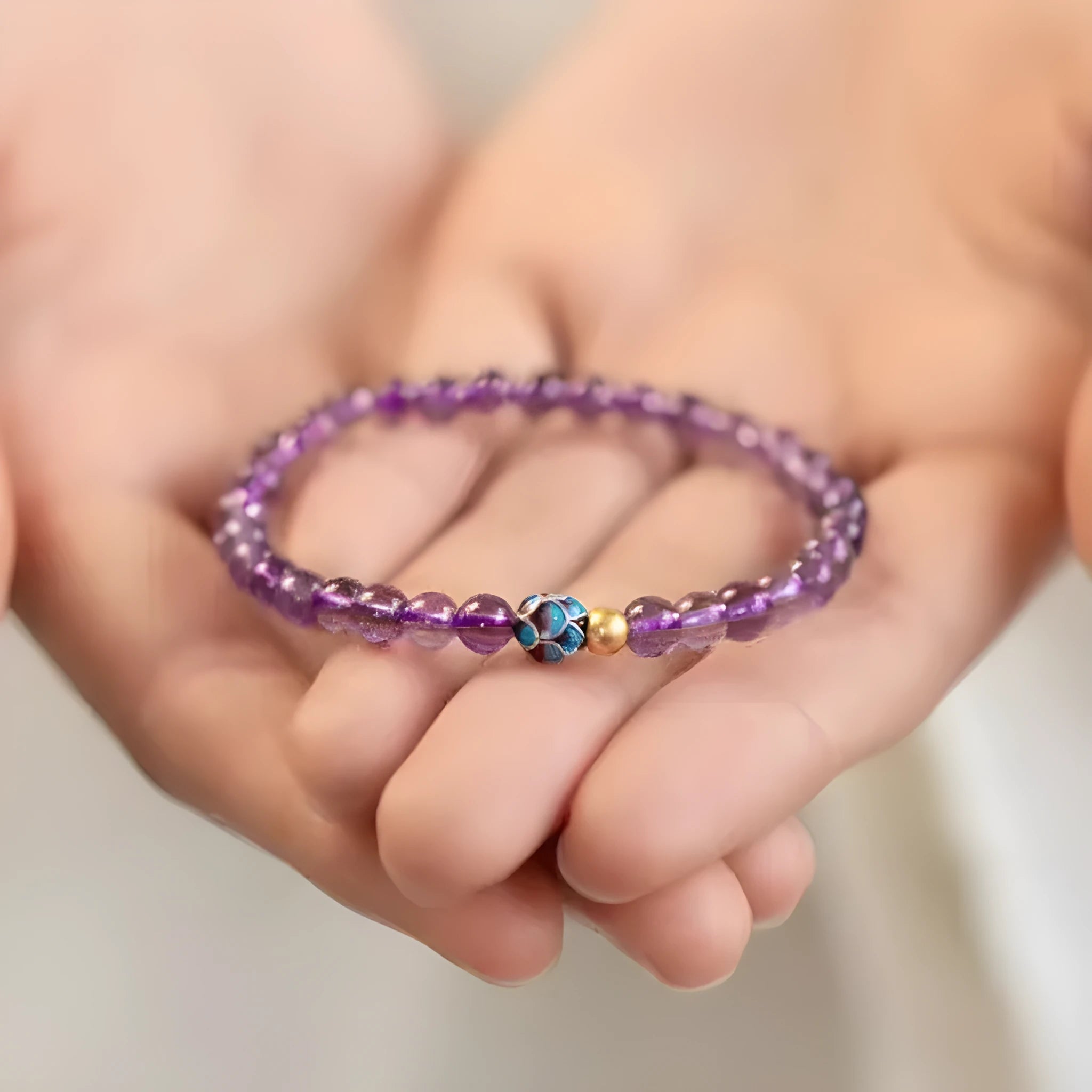 Nine purple lotus bracelet women's retro Chinese style mixed material jewellery