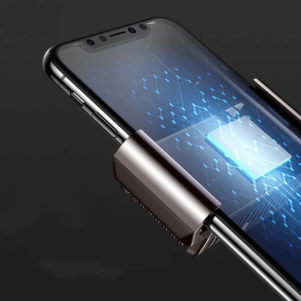 Black clip-on mobile phone radiator with aluminium cooling fins for smartphones