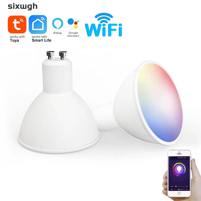 Smart RGBCCT GU10 spotlight bulb with WiFi control and colour temperature adjustment