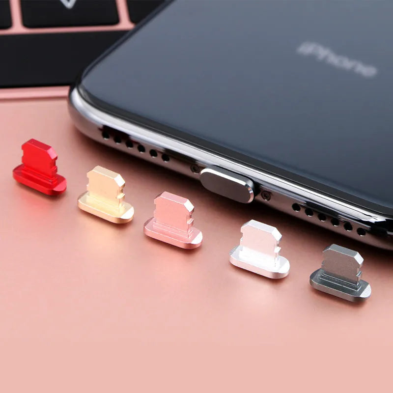 Aluminium alloy iPhone charging port dust plug in multiple colour options.