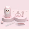 Baby nail clippers set with stainless steel clippers and four colourful silicone finger caps.