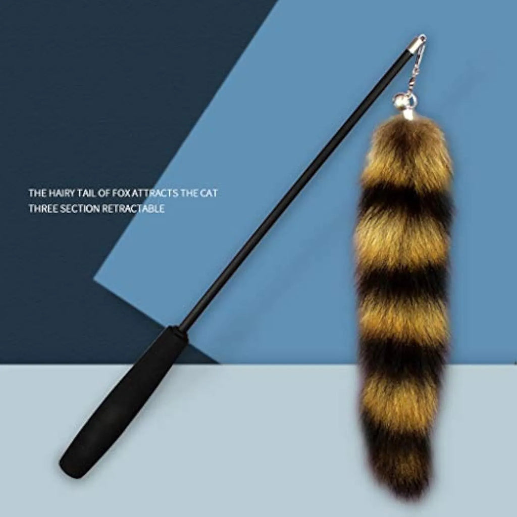 Black cat toy wand with long elastic string for interactive play sessions