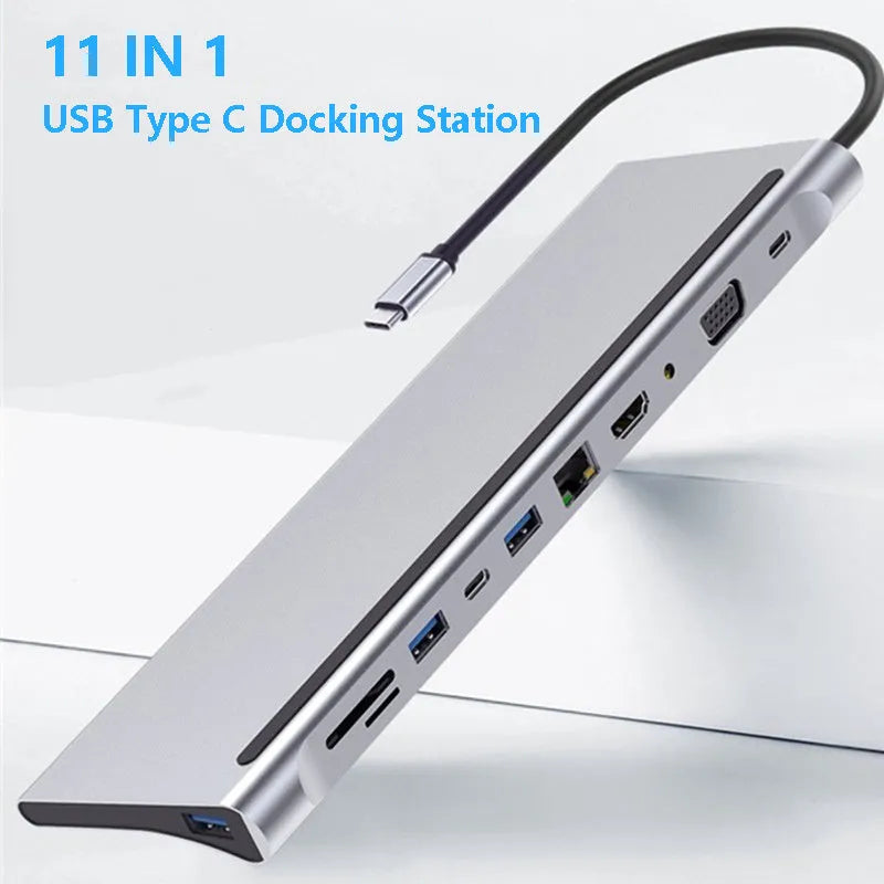 11-in-1 multifunctional laptop docking station hub expansion dock with eleven interfaces and Photo Color option
