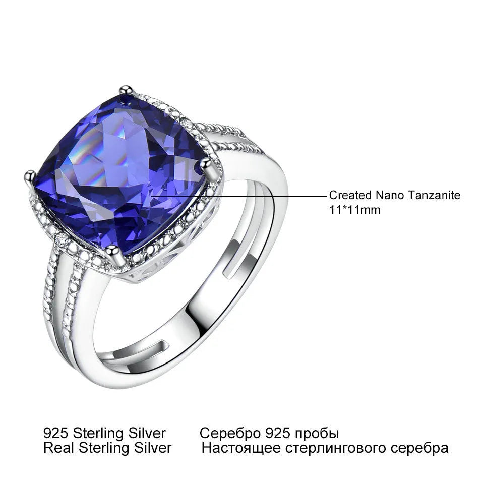 Blue Tanzanite gemstone set in a polished sterling silver women's ring.