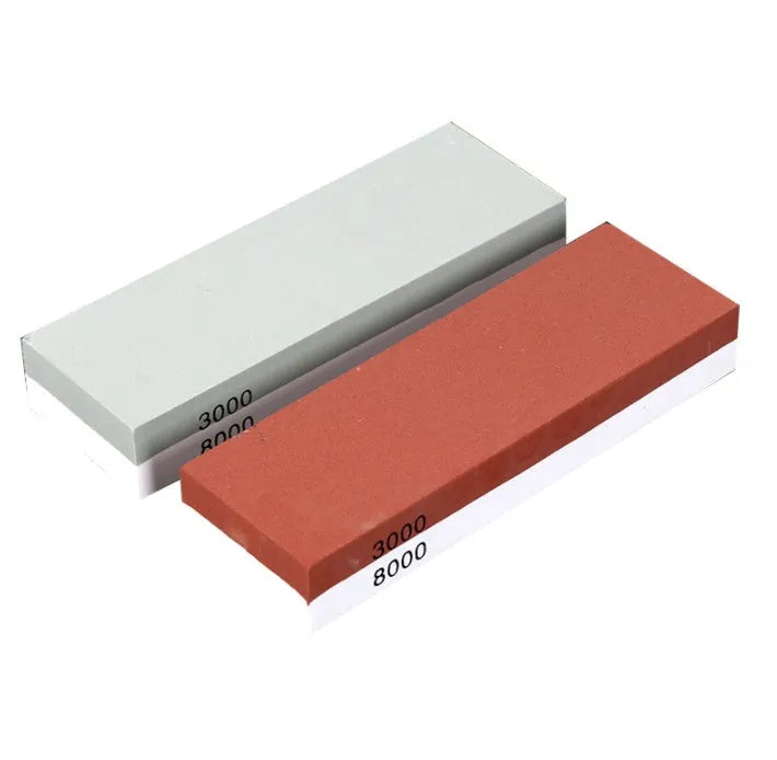 Double-sided 3000/8000 grit whetstone with bamboo base for kitchen knife sharpening