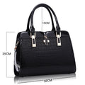 Large PU crocodile pattern ladies handbag in horizontal square shape with soft handle and zipper closure
