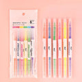 Set of six double-headed marker pens with round and oblique tips in six different colours