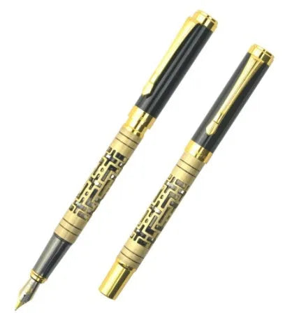 Metal fountain pen with iridium nib 0.7mm big tip in yellow bronze colour