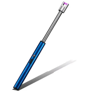 Rechargeable windproof flameless electric lighter with USB charging, zinc alloy shell, and 360 rotation on a black background