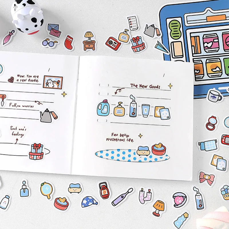 Little Life Home Series sticker pack, 100 self-adhesive sheets, hand-painted cartoon hand tent design, four colour options