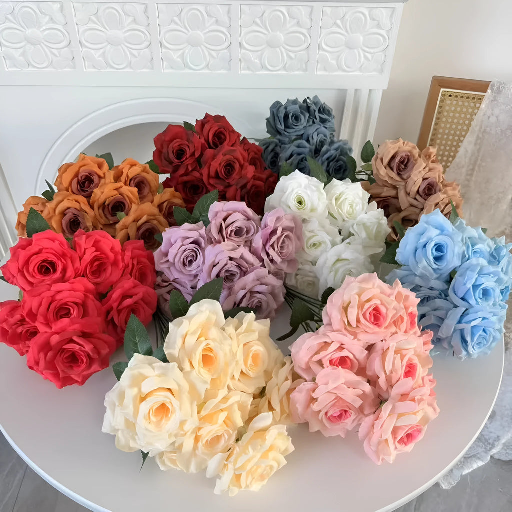 9-Head Silk Flower Row Bundle for Wedding Hall Decoration Photography Props Home Use 14 Colour Options Black Bright Red Champagne Cloudy Blue Coffee Green Light Blue Light Pink Orange Powder Core Purple Rose Red White Yellow