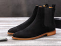 Chelsea boots in khaki, black, or grey leather with elastic side panels and heel pull tab, sizes 38 to 49