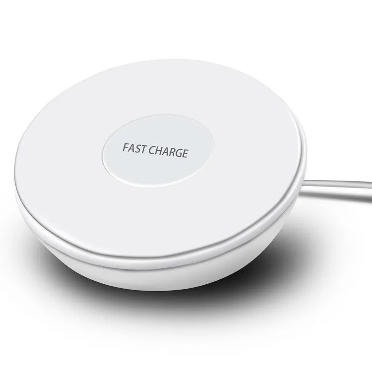 White smart wireless charger with digital clock display and three control buttons.