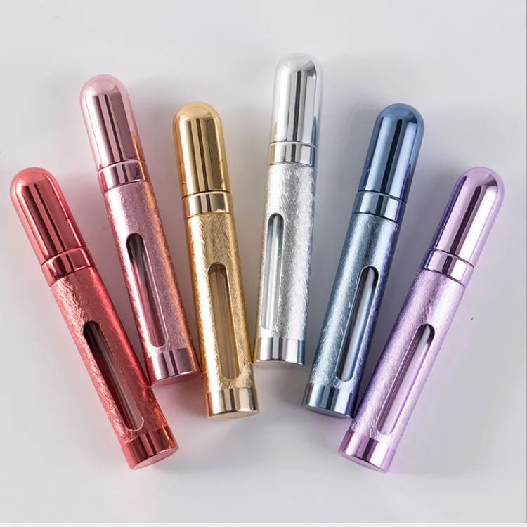 12ml bullet-shaped aluminium travel perfume bottle with glass liner in blue, gold, pink, red, silver, or violet
