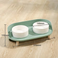 Green adjustable double-bowl pet feeder with tilted design for cervical support