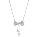 S925 sterling silver bow pendant necklace with O-ring chain, silver colour, 40-45cm length