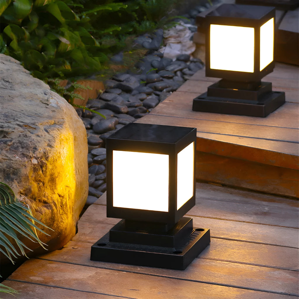 Set of solar-powered waterproof garden lights in different styles for outdoor use.